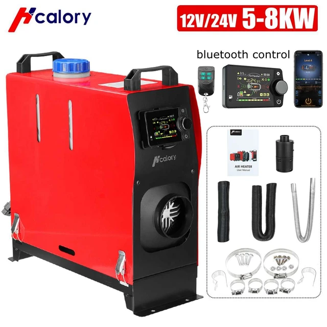 Hcalory 12V 24V 8KW Diesel Air Heater bluetooth Control with Power Adapter  Truck
