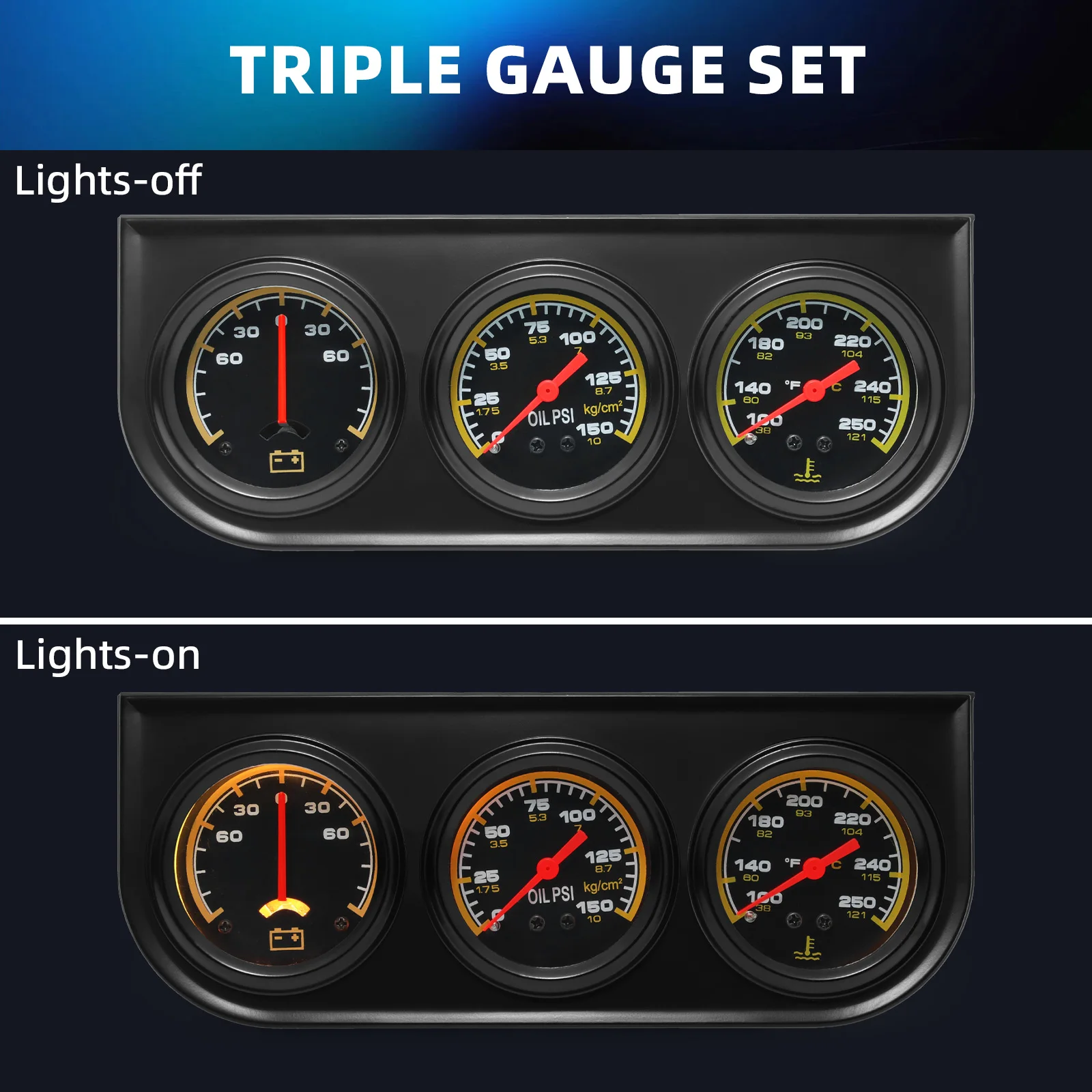 Ampere Meter, Duidelijke Digitale Schaal Watertemperatuurmeter Triple Gauge Set Oliedrukmeter Hoge Nauwkeurigheid voor Vrachtwagen en Boot voor 12V Auto
