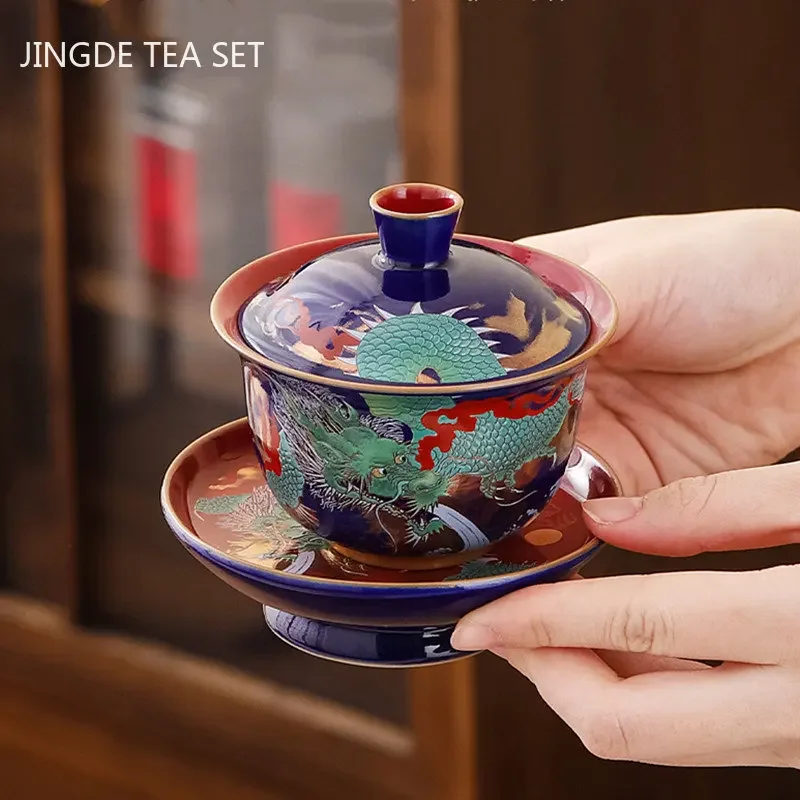 Enamel Color Three CAI Gaiwan Exquisite Ceramic Tea Bowl with Lid Cup Chinese Tea Set Gifts High Quality Infuser