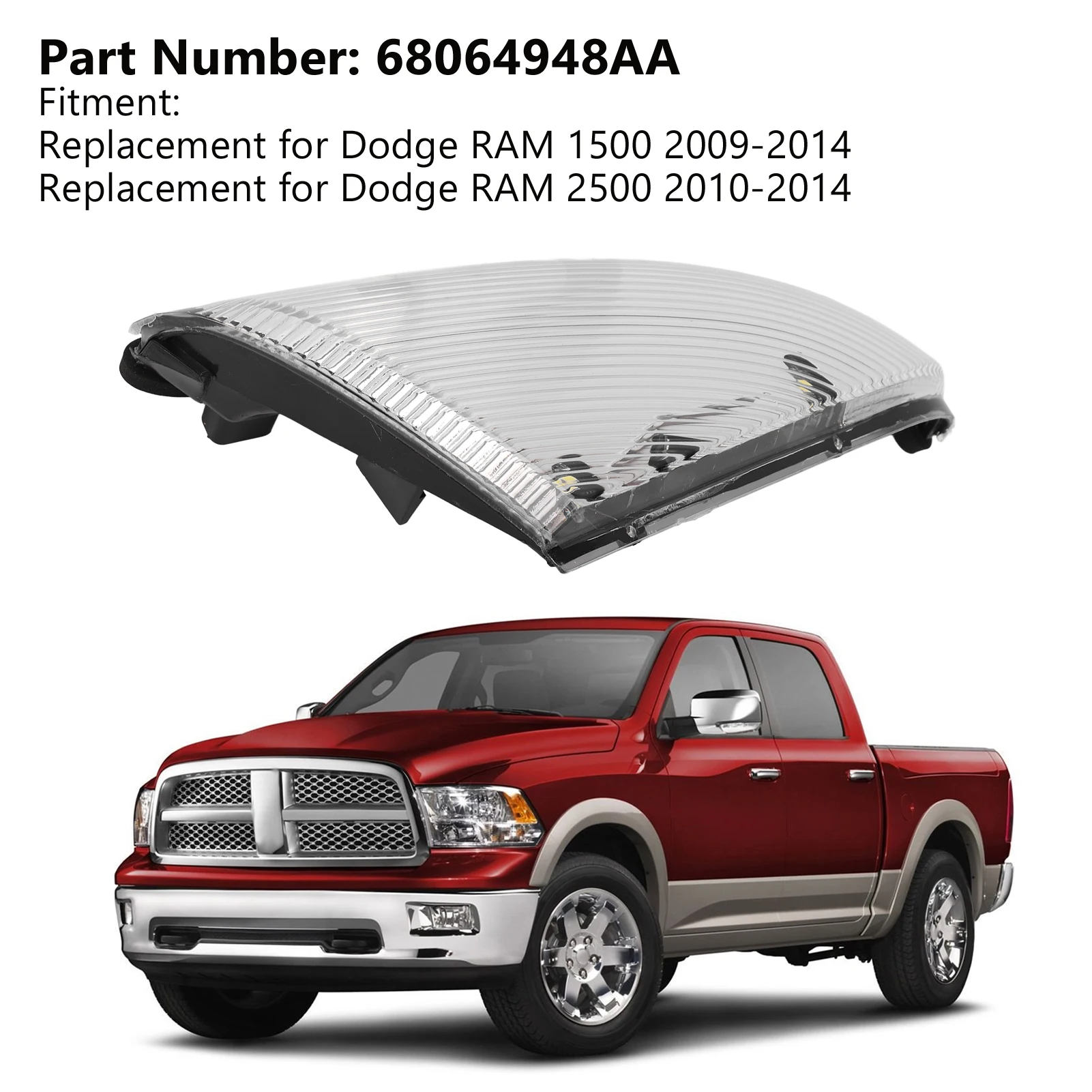 

White Left Side Mirror Turn Signal Light 68064948AA Replacement For Dodge RAM 1500 2500 2009‑2014