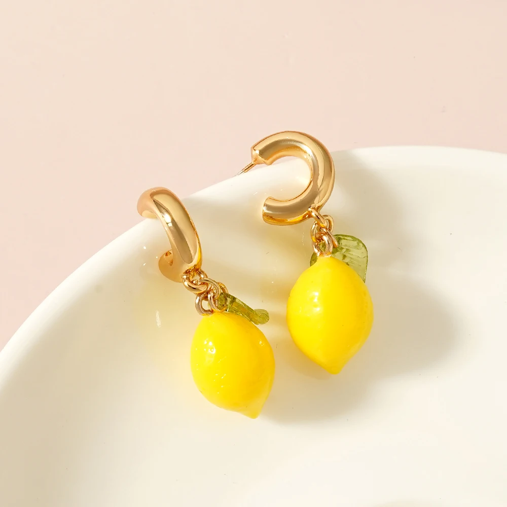Summer Vacation Cute Yellow Lemon CC Earrings for Girls Bohemia Style Colorful Jewelry Accessory Perfect for Holiday Gift 3
