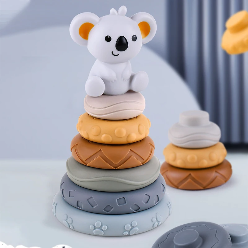 

Baby Toy Silicone Stacking Toys Soft Building Blocks Baby Constructor Montessori Games Educational Toys Gift for Children