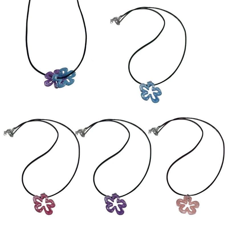 

E0BF Flower Necklace Colorful Pendant Necklace Fashionable Neck Jewelry Lightweight Rope Necklace Comfortable for Everyday
