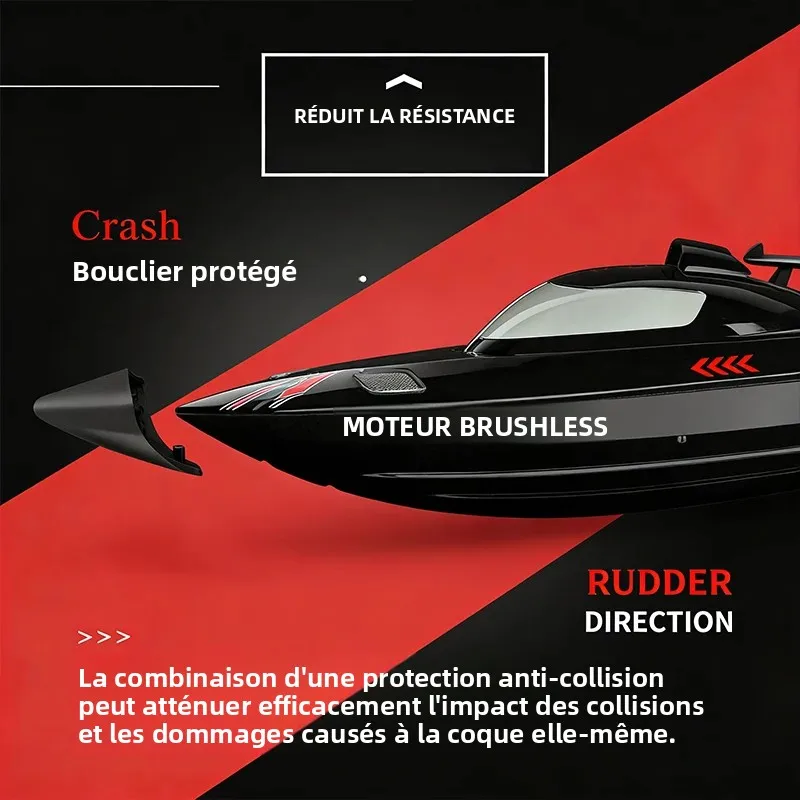 Bateau RC Brushless WLtoys WL916 avec télécommande, prêt à naviguer à 55km/h
