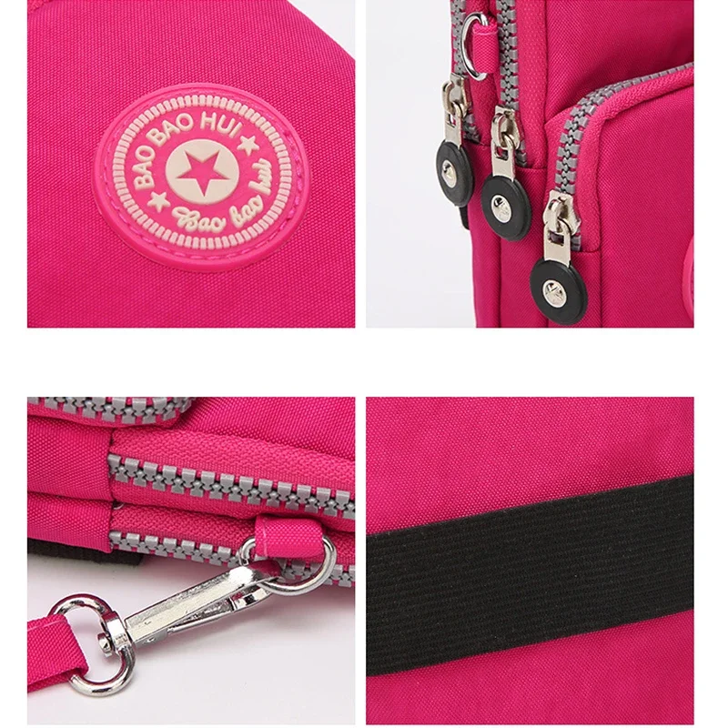 Shoulder Bag Women Waterproof Small Shoulder Bag Nylon Mobile Phone Bags Mini Messenger Purse Wallet Three Layer CrossBody Zipper Handbag
