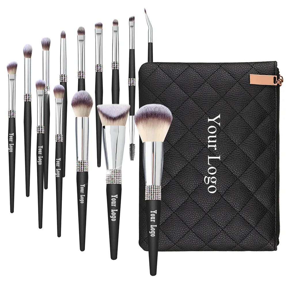 Wholesale Makeup Brushes Luxury Black Crystal Handle Glitter Custom Logo Foundation Make Up