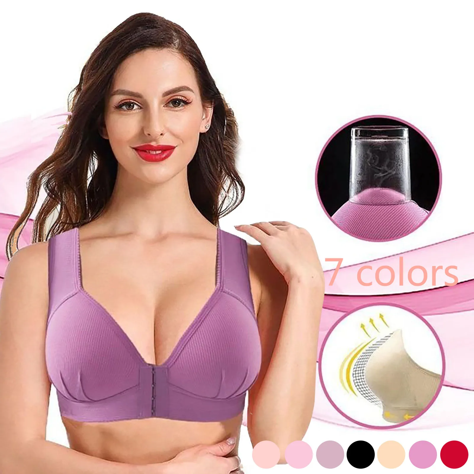 

Women Front Fastening Push Up Bra Non Wired Underwear Lingerie Padded Tops Bras Plus Size Front Button Mother Underwear