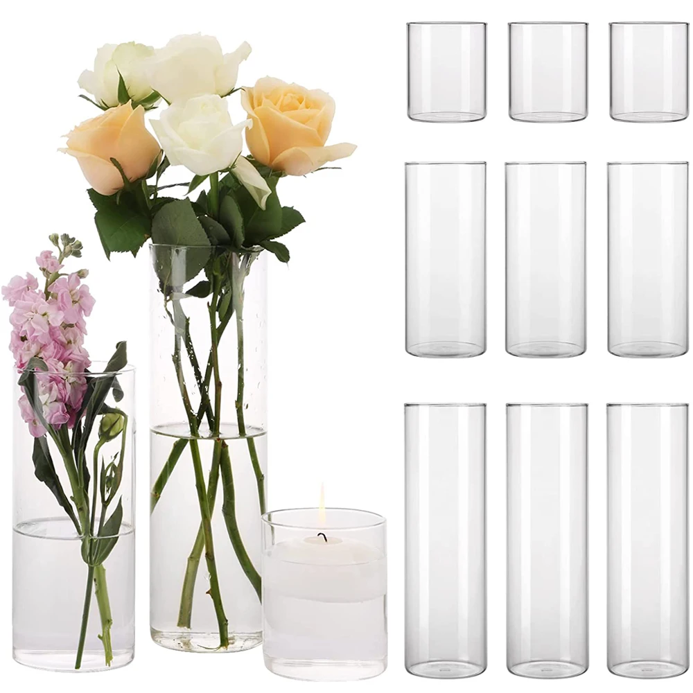 12 pack sklo cylindr váza průhledný vázy pro svatební centerpieces kvést vázy pro rustikální domácí dekorace formální dinners večírek událost