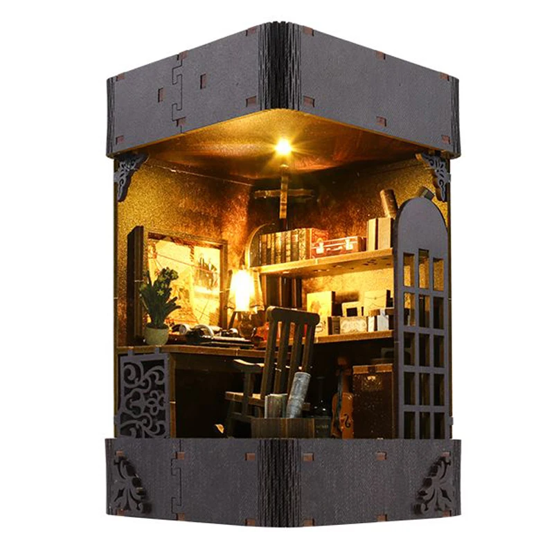 

NEW DIY Wooden Detective Agency Casa Miniature Building Kits With Lights Assembled Doll Houses Home Decoration Friends Gifts