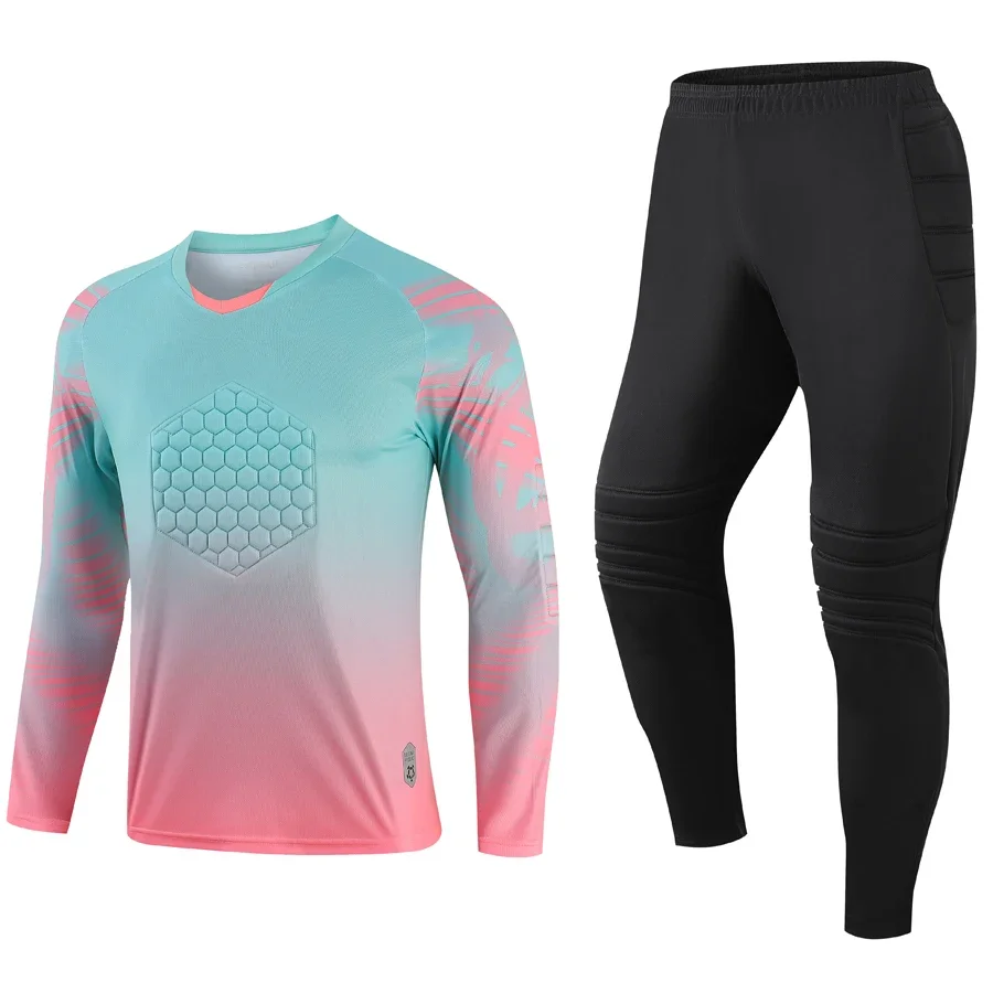 Custom Men Football Goalkeeper Uniforms Suit Adult Kids Jerseys Sets Long Sleeve Protective Sponge Soccer Shirt Pants Sports