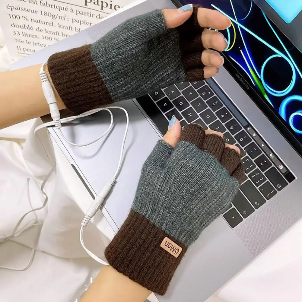 

Перчатки на полпальца с USB, быстросогревающие сохраняющие Тепло шерстяные вязаные сохраняющие тепло акриловые перчатки с блокировкой розетки и подогревом, электрические перчатки