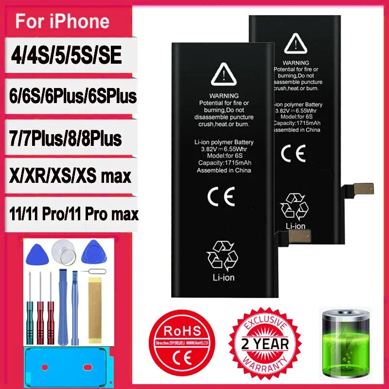Nuova Batteria A 0 Cicli Per Iphone 7 8 Se 2 4 4S 5 5S 5C 6 6S Plus X Xr Xs 11 Pro Max Ad Alta Capacità Bateria Sticker Strumenti Gratuiti