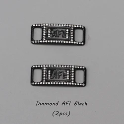 Diamond Rhinestone Luxury Shoe Charms with Metal Buckle and Laces Lock (Black)