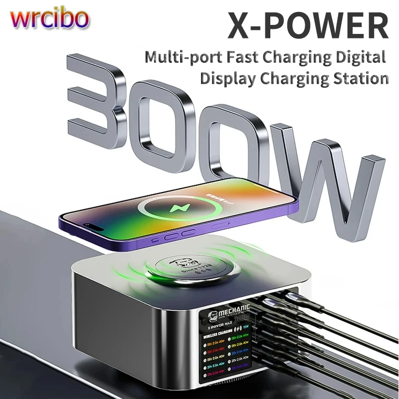 メカニック-x-power-max-usbスマート充電器、300w、10ポート、ledディスプレイ、急速充電、qc-30、ワイヤレス、電話充電ステーション