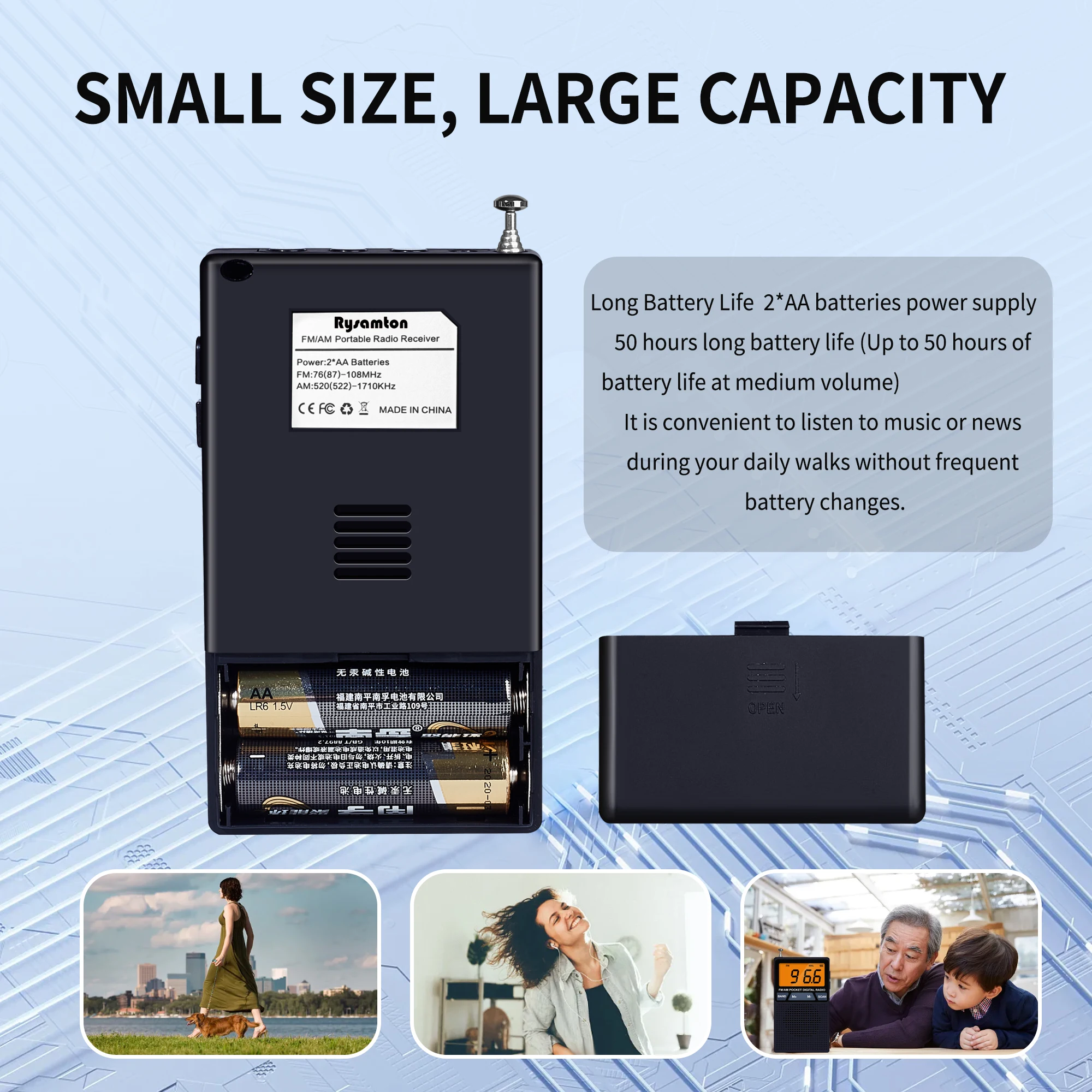 Mini Portable FM AM Radio LCD Display Radios Receiver Built-in Speaker Alarm Clock with 3.5mm Earphone Support Sleep Timer