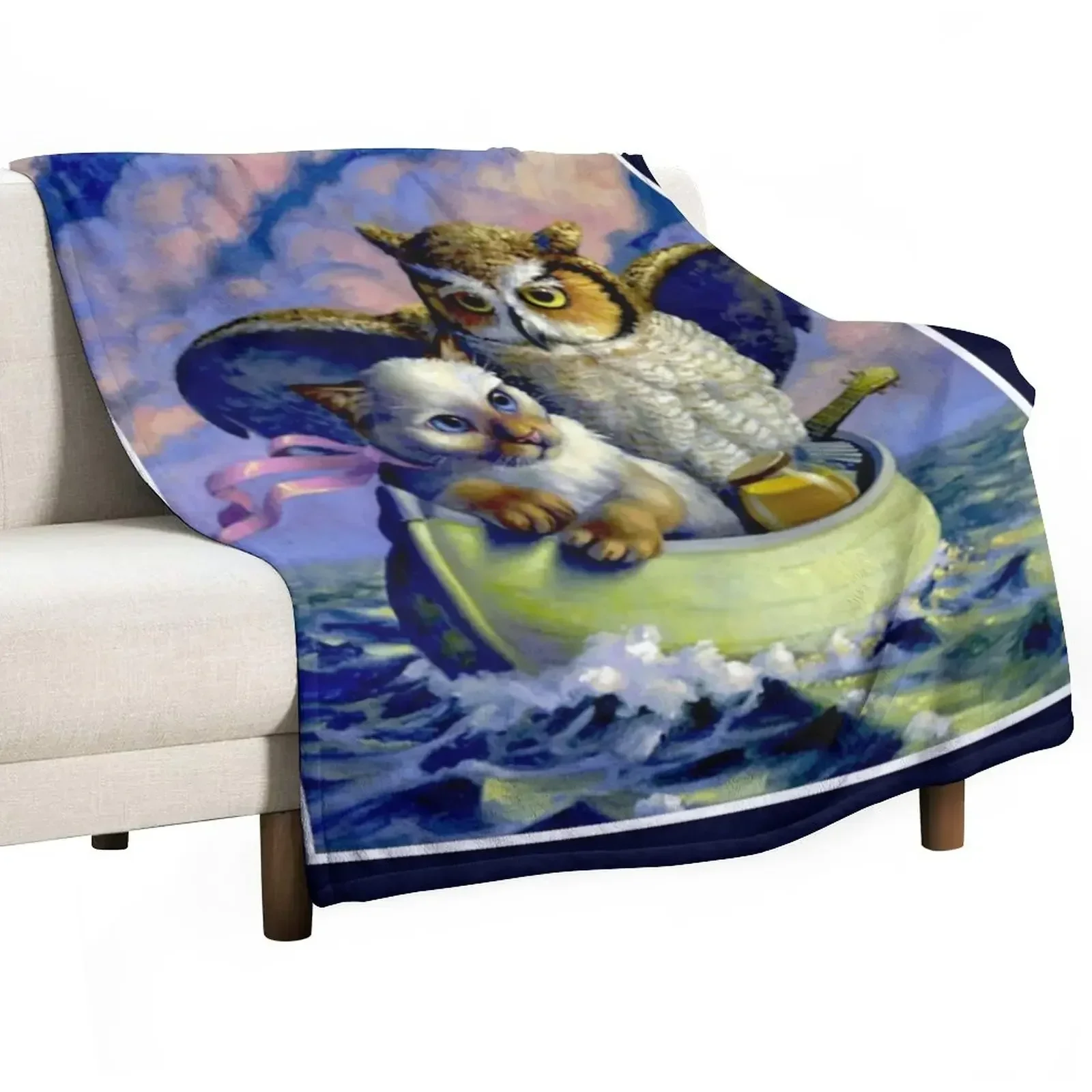 OWL and the PUSSYCAT : Vintage Art Nursery Rhyme Advertising Print Throw Blanket For Sofa Thin cosplay anime Blankets