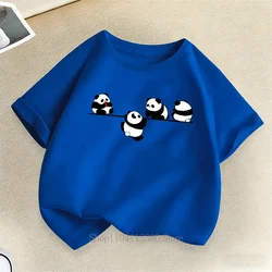 Colorful Cute Panda Graphic Print Kids' Summer T - Shirt - Short Sleeve Crew Neck - 160 (Blue)