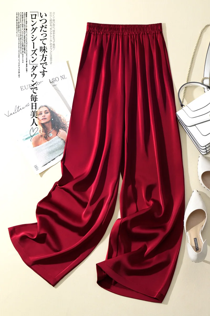 Acetate Silk Satin Straight-leg Pants Women's Summer Triacetate Silk Wide-leg Pants High Waist Drape Silk Smooth Long Pants