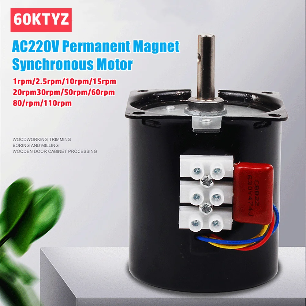 

AC220V 14W Permanent Magnet Synchronous Motor 60KTYZ Low Speed Motor Forward Reverse Gear Motor 1/5/10/15/20/30/50/60/80/110rpm