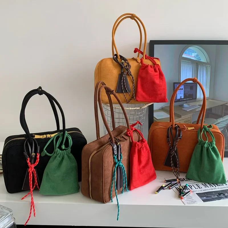 2024 Trend Suede Women Top-Handle Handbag High Quality Tote Purse Large Capacity Commuting Shoulder Bag Solid Casual Satchel Bag