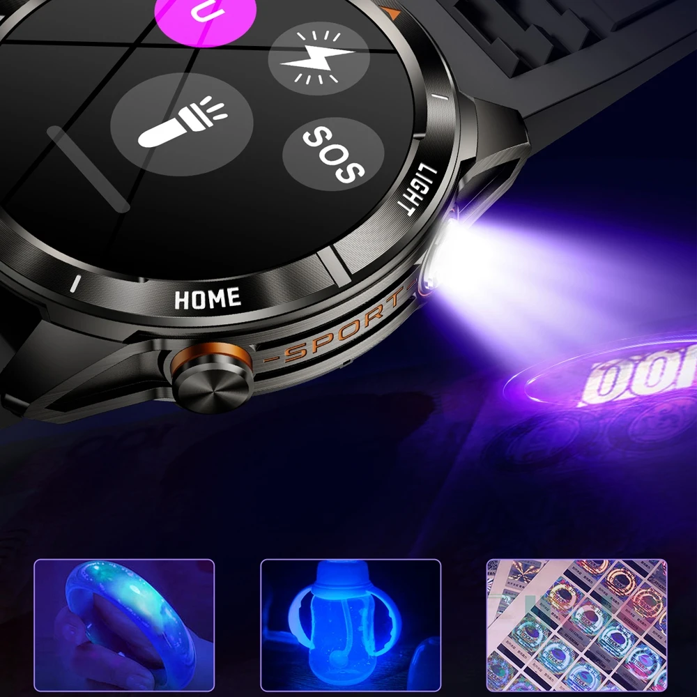 Military Smart Watch Men 10ATM Waterproof 1.46" AMOLED Screen LED Flashlight 515mAh Battery Heart Rate Sport BT Call Smartwatch