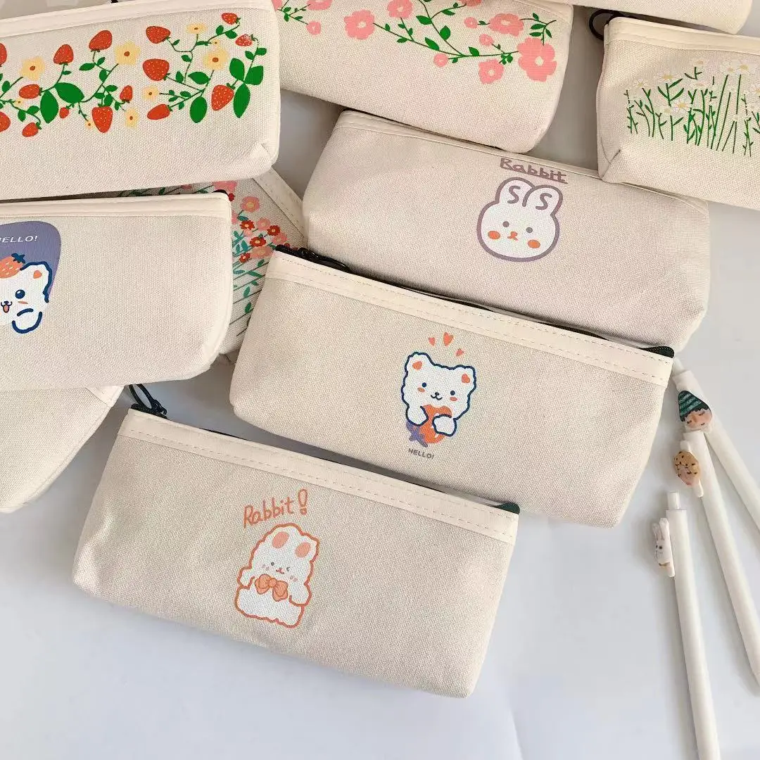 1 Pcs 카와이 연필 케이스 베어 캔버스 박스 가방 학교 용품 문구류