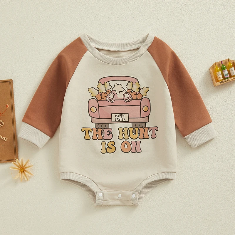 

2023-12-04 Lioraitiin Newborn Baby Boy Girl Easter Outfit Long Sleeve Crewneck Sweatshirt Romper Letter Carrot Jumpsuit Clothes