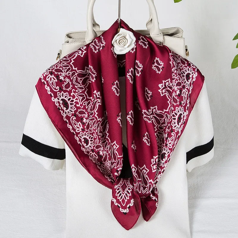 Fashion Paisley Print Kerchief Women Hair Scarf Silk Headband Bandana Head Scarves Female 70*70cm Square Hijab Scarfs For Ladies 4