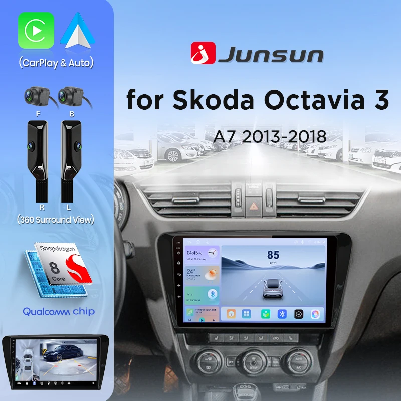 Junsun Autoradio für SKODA Octavia 3 A7 2013-2018 360 ° Panoramakamera Kabelloses CarPlay-Display Android Auto Stereo GPS-Navigation RDS Navigation SWC 4G-LTE WLAN Bluetooth FM Intelligente Autosysteme