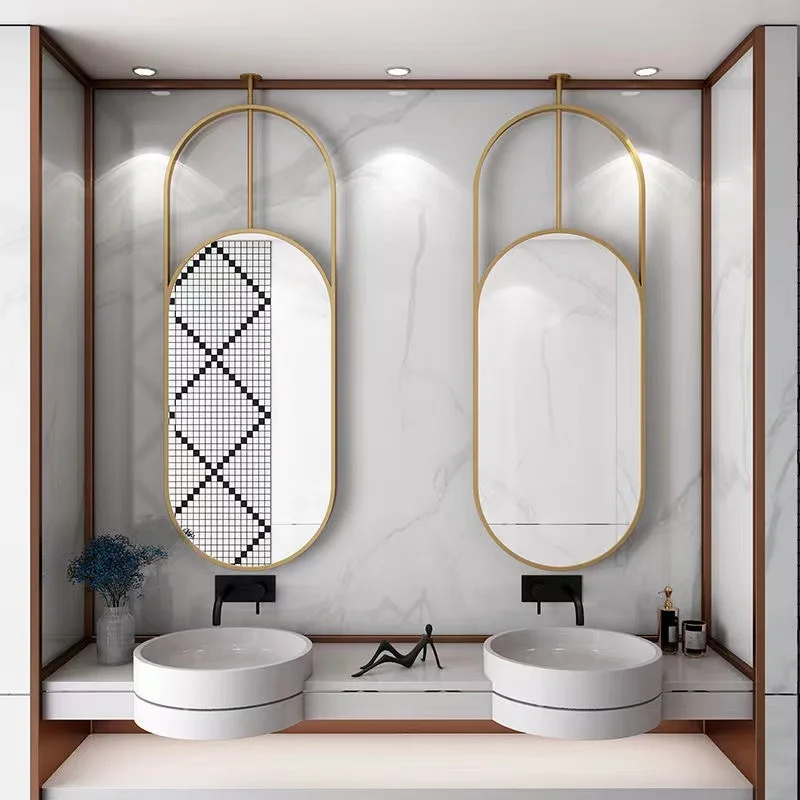 Gold Frame Bathroom Mirror Hanging Aesthetic Unbreakable Bathroom