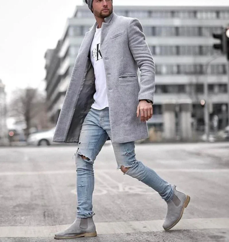 Wool overcoat men's windbreaker mid-length woolen coat