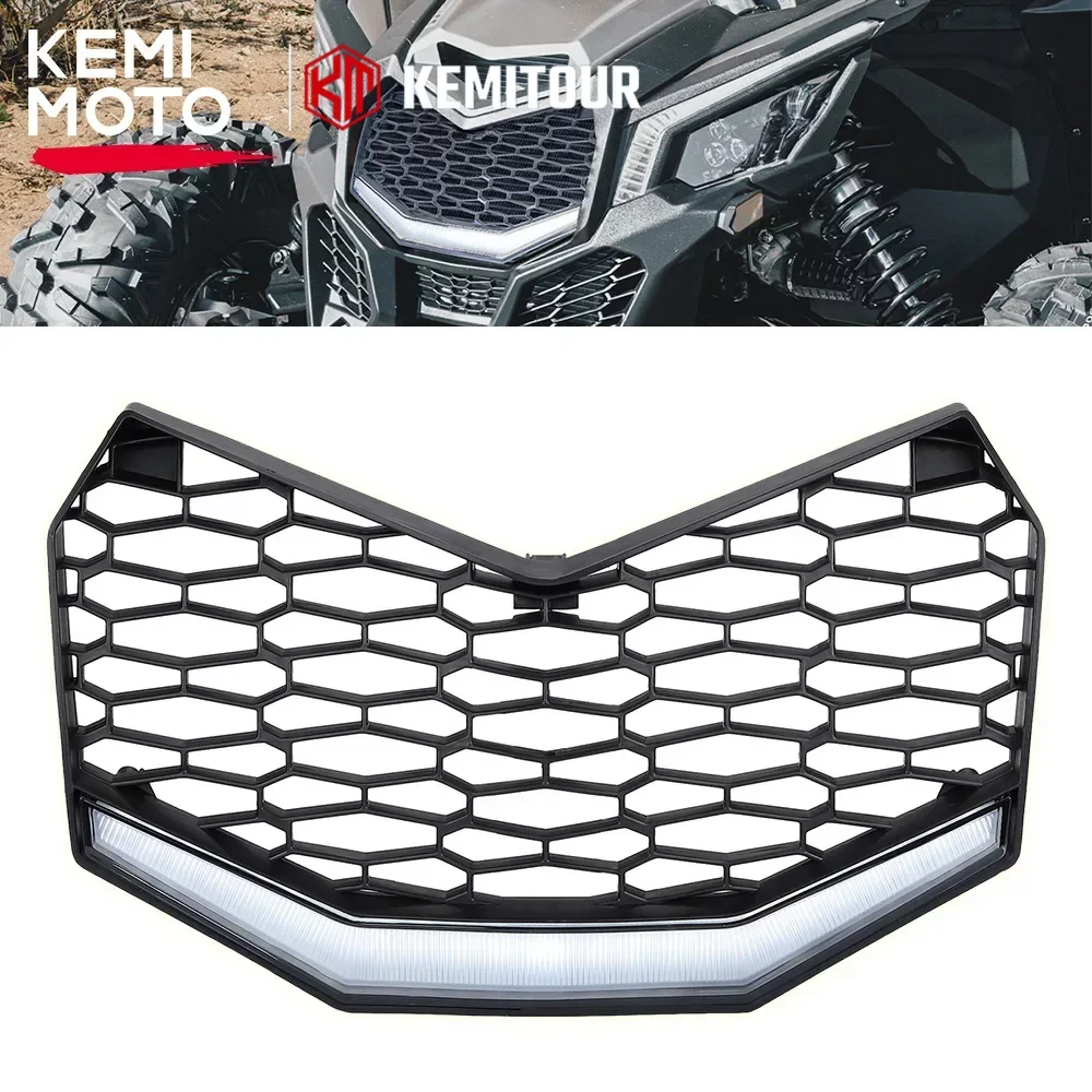 KEMIMOTO-UTV-Front-Bumper-Mesh-Grill-w-LED-Light-for-Can-am-Maverick-X3 ...