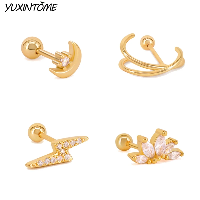 

925 Sterling Silver Earrings for Women Lightning/Moon Delicate Stud Earrings Fashion Spiral Cartilage Piercing Jewelry Gift
