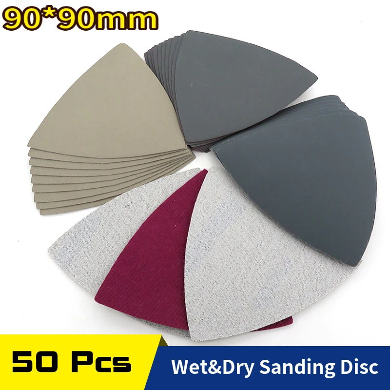 

50PCS Triangle Sanding Disc Hook Loop silicon carbide 90mm Wet Dry Sandpaper For Detail Oscillating Sander Tools 60-10000 Grit