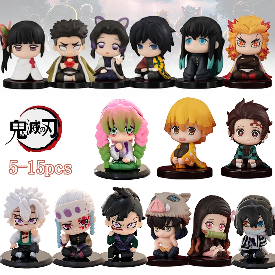 5–15 Stück Q-Version Dämonentöter sitzende Geisterpuppe Tanjiro Nidouzi Inosuke Zenizu Spielzeugfigur PVC-Modell Geschenk