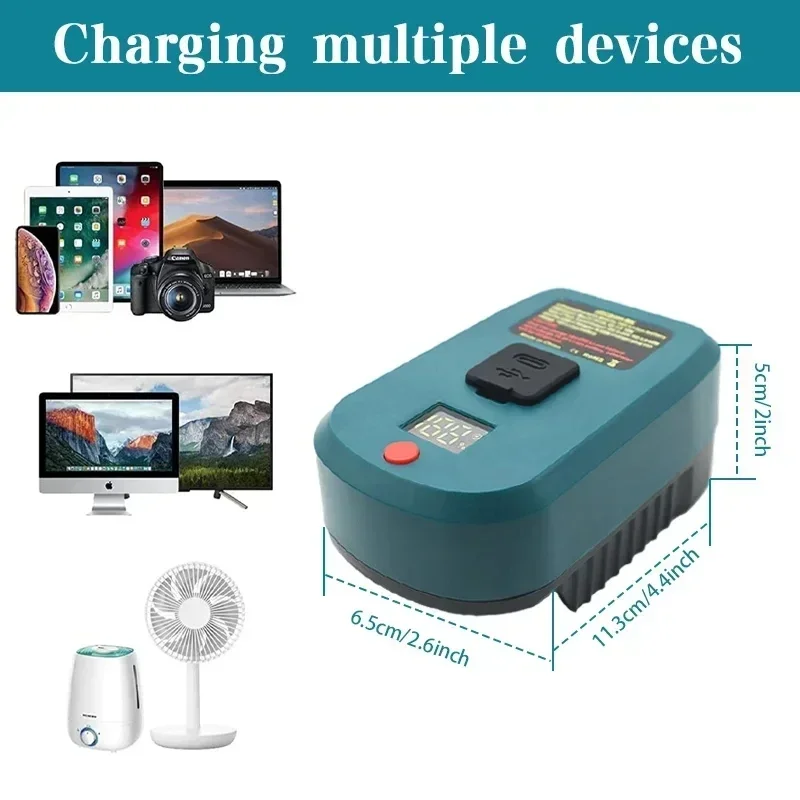 Battery Charger Adapter For Makita 18V Lithium Battery,Portable Power Source USB Charger With Type-C Port LCD Display