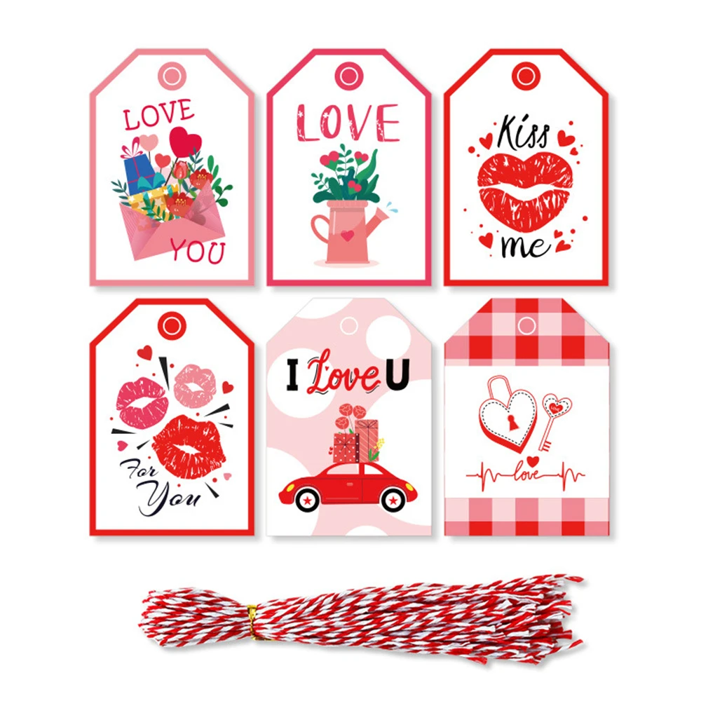 96/48pcs DIY I love You Paper Tags Valentine's Day Wedding Heart Hanging Labels Card With Rope Party Bag Gift Wrapping Supplies