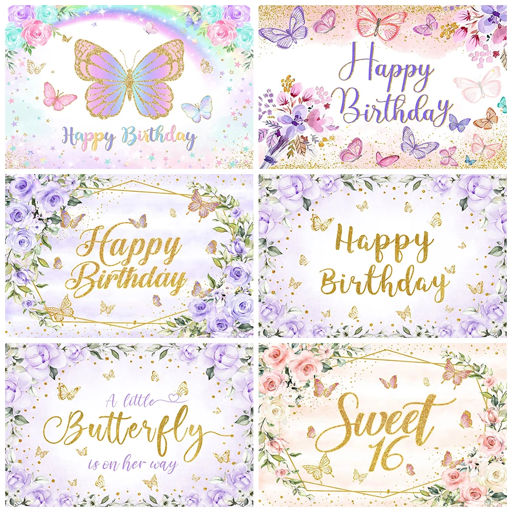 

Mocsicka Photography Background Wonderland Flowers Butterfly Balloons Girl 1st Birthday Cake Smash Decor Backdrop Photo Studio