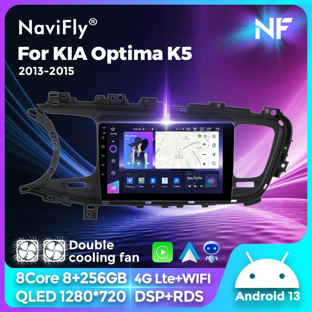 

QLED 8G + 256G Новый Android 13 интеллектуальная система Автомобильный плеер для KIA Optima K5 2013 2014 2015 GPS NDouble охлаждающий вентилятор стерео 2Din