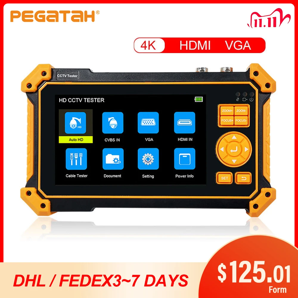 Pegatisan 5In Cctv Tester 8Mp Ahd Cvi Tvi Sdi Videocamera Di Sorveglianza Monitor 4K Cftv Tester Con Hdmi Vga Input Cable Tracker
