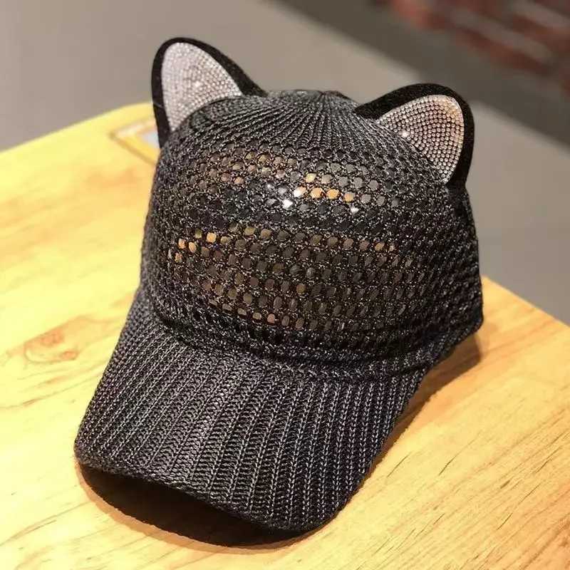 Women's Fashion Cat Ears Baseball Cap Sunscreen Sun-shading Duck Tongue Cap Mesh Breathable Sun Hat Street Trend Rebound