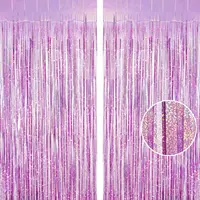 2Pcs Party Backdrop Curtains Metallic Foil Tinsel Curtain Glitter Foil Fringe Curtain Birthday Wedding Party Decoration Supplies 1