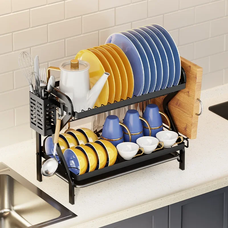 

Cutlery Holder Home Multilayer Kitchen Organizer Ventilation Drain Dish Drainer Card Slot Design Dish Rack Stable Load-bearing