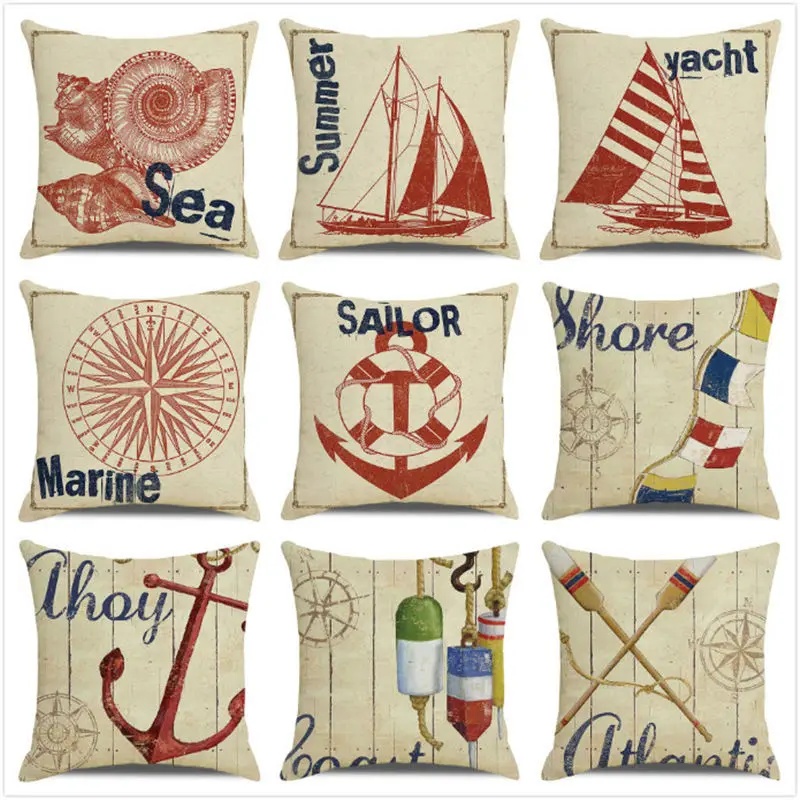 

Decorative Pillowcases Nautical Sailboat Anchor Pillow Case Home Decor Rudder Cotton Linen Pillow Covers Decorative for Sofa Bed