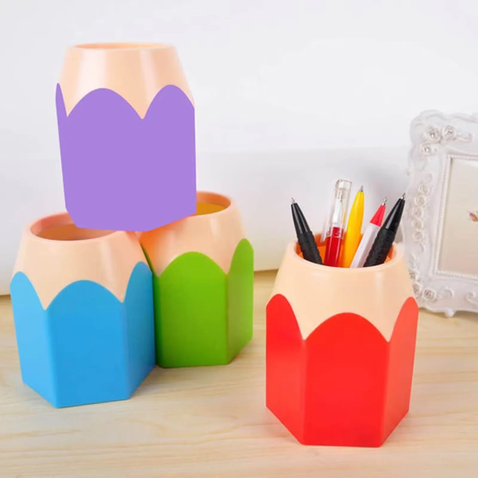 Creative Colored Pencil Head Contrasting Pen Holder Desktop Pen Holder Stationery Storage Pen Holder Makeup Brush Storage Bucket 2