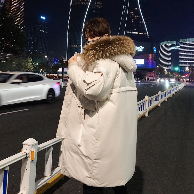 Mid-Length Couple down Jacket off-Season New Hooded Fur Collar Fashion Loose Men's and Women's Warm Coat Fashion