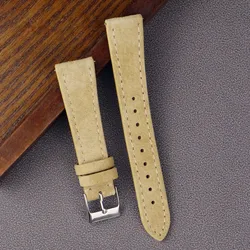 Deluxe Leather Suede Quick Release Watch Strap - Gray, Blue, Brown - 22mm silver buckle (Khaki)