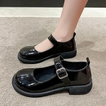 Women's 2024 Spring/Summer/Autumn New British Academy Style Low Heel Round Toe Mary Jane Single Shoes with Small Leather Shoes 1