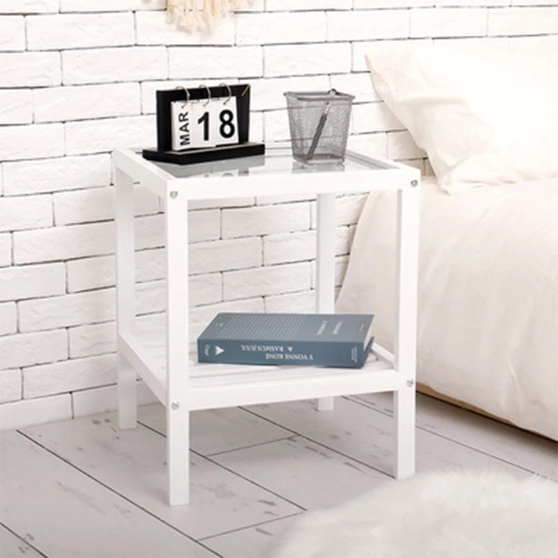 Simple Bedside Table Small Partment Solid Wood Bedside Frame Bedroom Transformation Tempered Glass Rack Practical Table