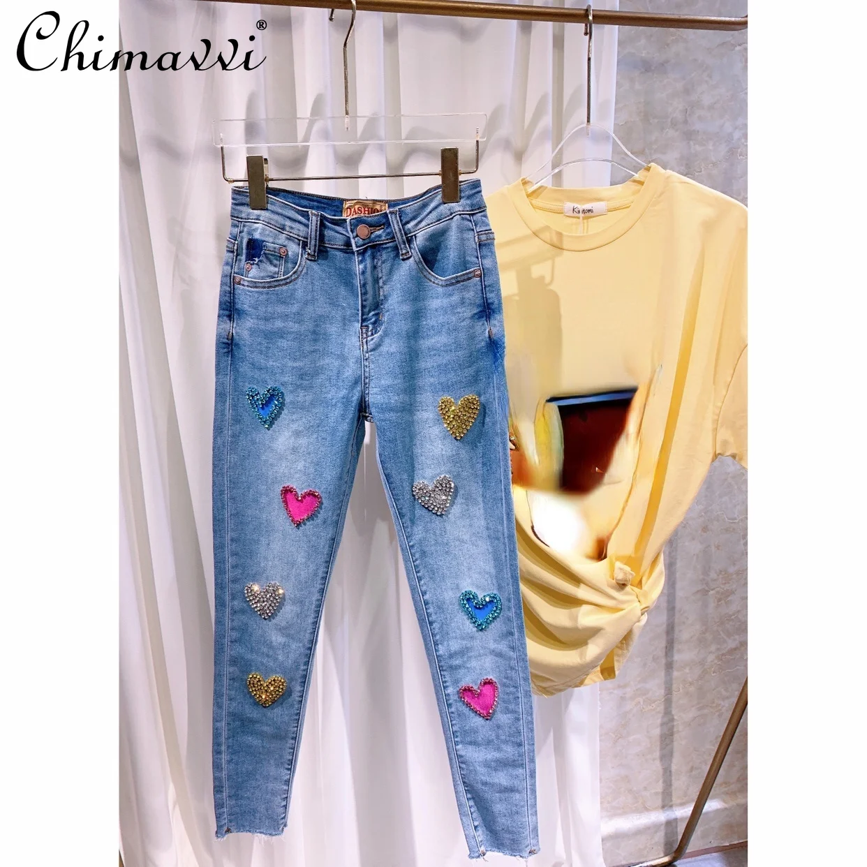 2023-autumn-new-ladies-european-trendy-handmade-sewing-skinny-denim-pants-women's-fahsion-casual-love-beading-slimming-jeans